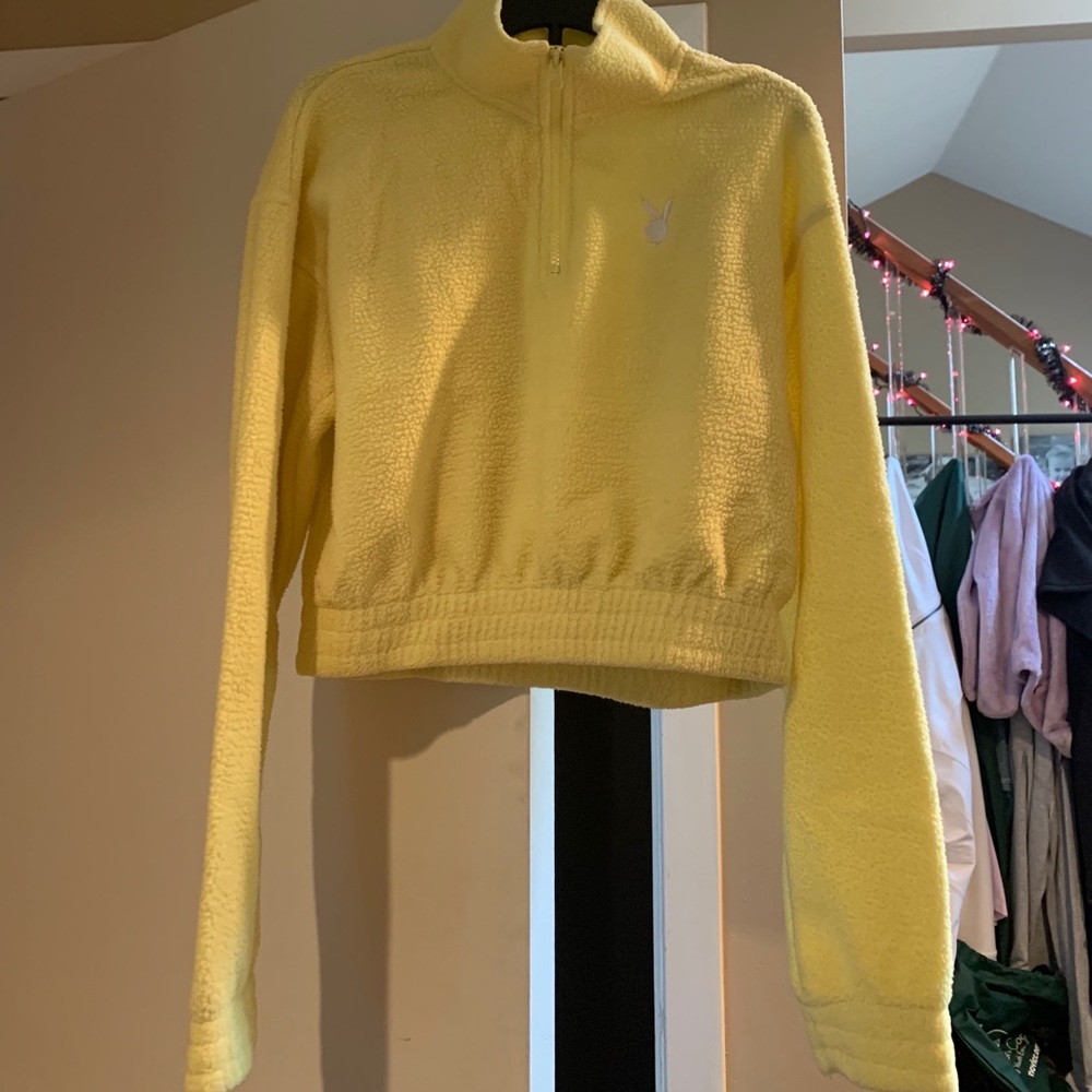 playboy neon yellow cropped quarter zip
